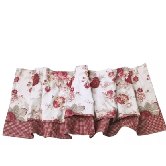 Waverly Garden Room  100% Cotton Fabric Valance Curtain Roses And Gingham - Picture 1 of 12